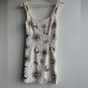 Show Me Your MuMu White and Silver Sun and Moon Sequin Mini Dress